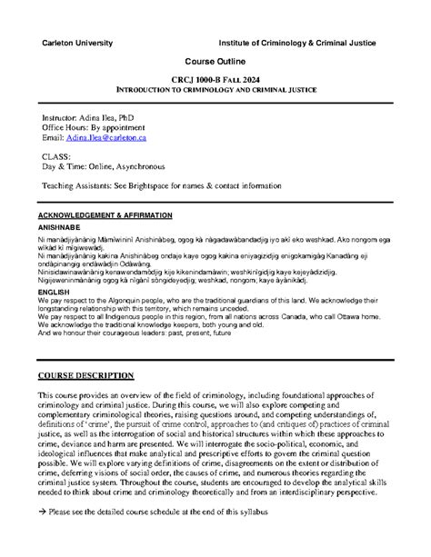 CRCJ 1000B Syllabus Fall 2024 Carleton University Institute Of