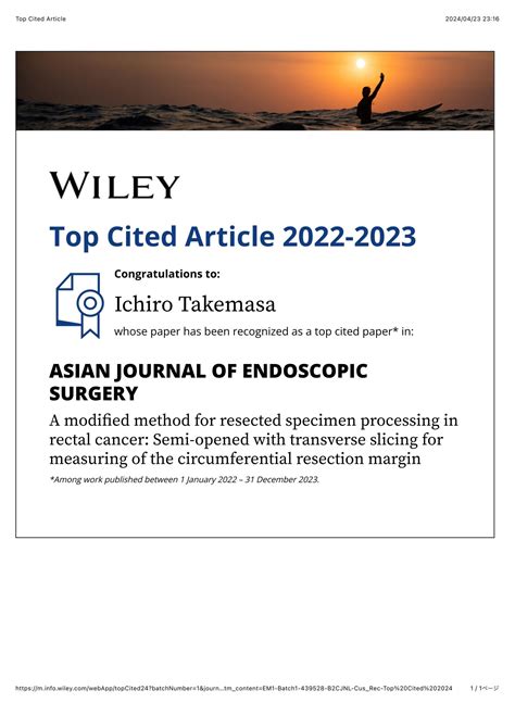 Asian Journal Of Endoscopic Surgery Top Cited Article