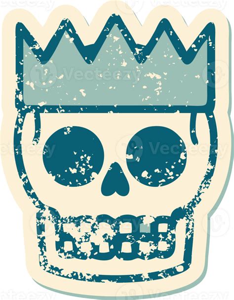 Iconic Distressed Sticker Tattoo Style Image Of A Skull And Crown 45243477 Png