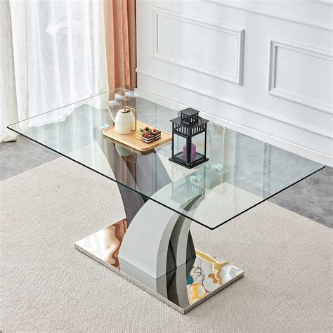 Ivy Bronx Modern Dining Table With Tempered Glass Countertop And