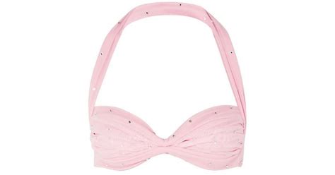 Norma Kamali Rhinestone Embellished Mesh Bikini Top In Pink Lyst