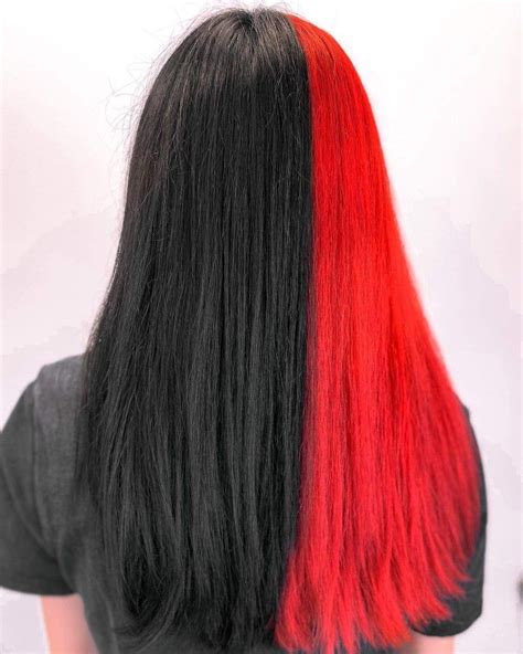 Black And Red Split Dye Hair Split Dyed Hair Dyed Hair Hair Styles