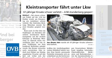 Kleintransporter F Hrt Unter Lkw Ovb Heimatzeitungen