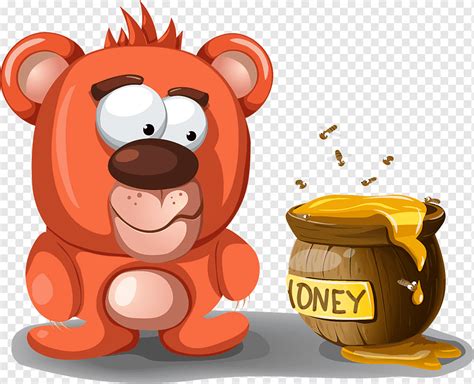медведь, мед, бочка, пчелы, косолапый, мультфильм, png | PNGWing