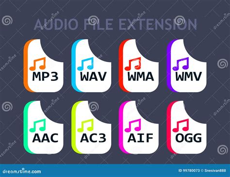 Audio File Formats Music File Type Icons Stock Vector Illustration