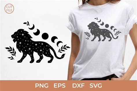 Celestial Lion Svg Boho Lion Svg Moon Phase And Stars Svg