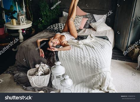 Beautiful Woman Lingerie Showing Long Legs Stock Photo Edit Now