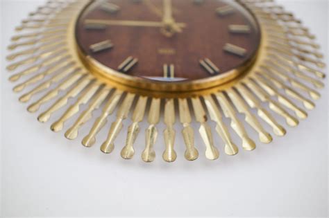 Mid Century Modern Sunburst Wall Clock By Meister Anker In Brass S