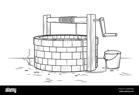 Water Well Stock Outline Illustration Of Water Access Infrastructure