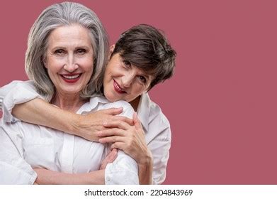 Two Cute Mature Women Standing Together Stock Photo Shutterstock