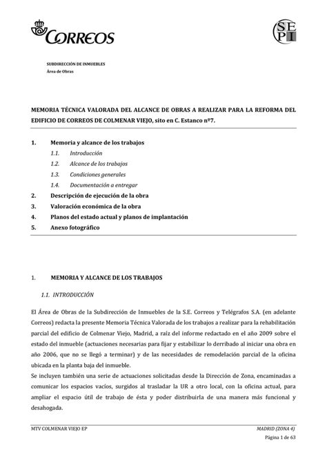 Memoria T Cnica Valorada Del Alcance De Obras A