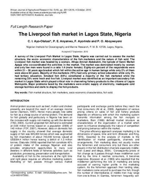 Pdf The Liverpool Fish Market In Lagos State Nigeria