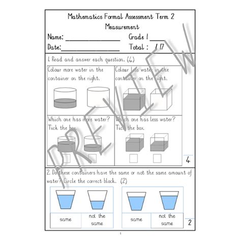 Measurement Assessment Grade 1 Term 2 Teacha