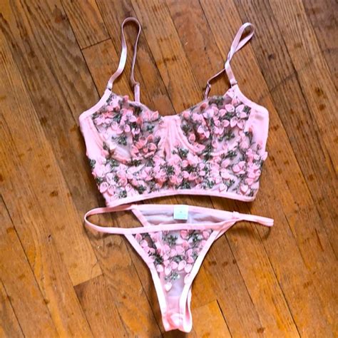 Intimates Sleepwear Rose And Gold Leaf Bralette And Panty Lingerie Set Nwot Poshmark