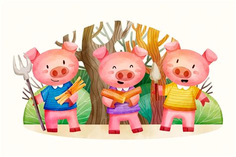 Imagens Dos Três Porquinhos Para Imprimir Colorido - Aquarela a ilustração dos três porquinhos | Vetor Premium