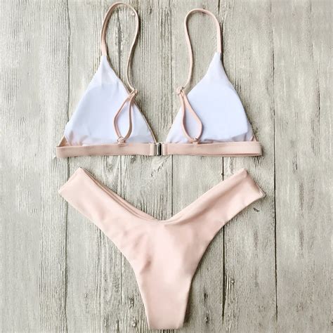 New Sexy Bikinis Women Swimsuit Straps Soft Pad Thong Bikini Set Solid Bathing Suit Swimwear