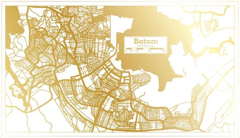 Mapa De La Ciudad De Batam Indonesia En Estilo Retro En Color Dorado