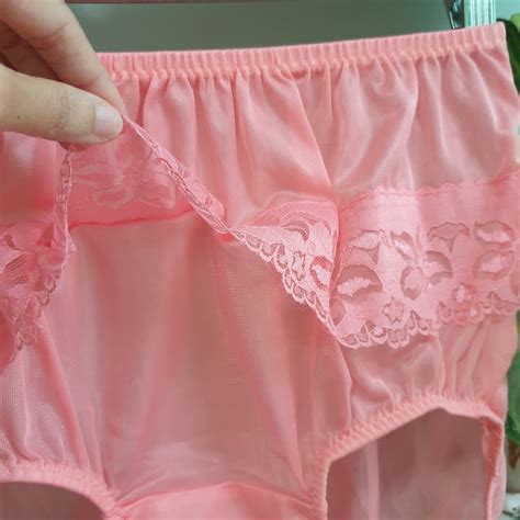 Vintage Sheer Nylon Panties Coral Pink Bikini Floral Gem