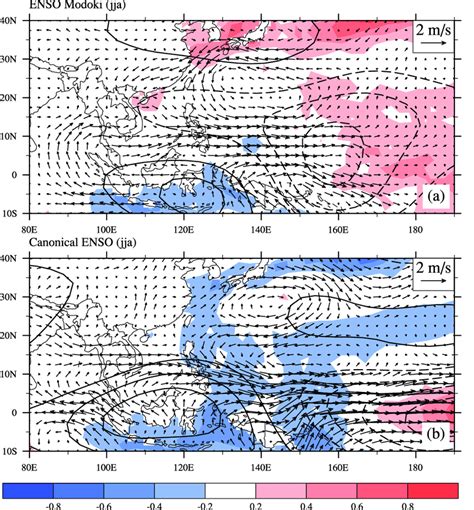 Composites Of SSTA 8C Shading 850 HPa Wind Anomalies Vectors See