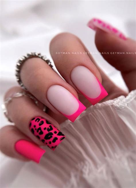 30 Playful Pink Nail Art Designs For Every Occasion Matte Hot Pink Tips Leopard Pink Nails