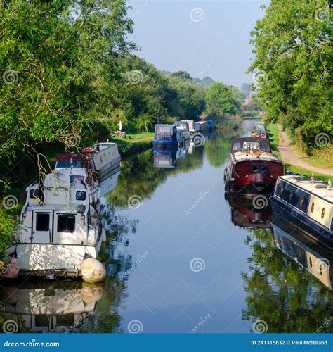 Canal Boats Narrowboats Moored On Leeds Liverpool Canal At Parbold In