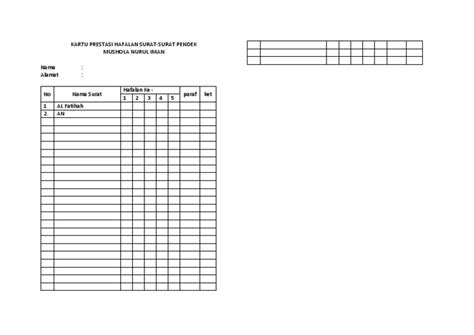 Kartu Prestasi Surat Pendek Pdf