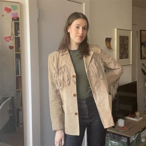 American Vintage Womens Tan And Brown Jacket Depop