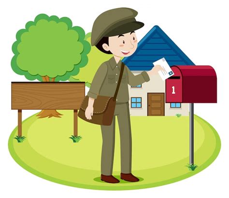 Premium Vector Cartoon Postman Holding Mail And Bag