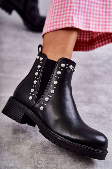 Skórzane Botki Workery Czarne Ferra