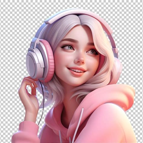 Jolie Fille Blonde D Portant Des Couteurs Coutant De La Musique Psd Psd Premium