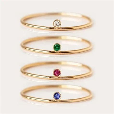 925 Solid Sterling Silver Dainty Birthstone Gemstone Rings Size 3mm