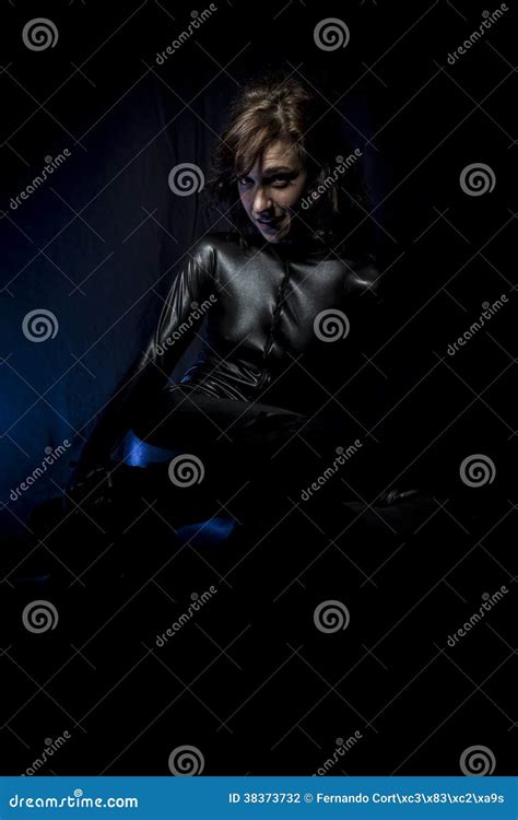 Dark Brunette In Black Latex Costume Fashion Shot Of A Wo Stock Photo Image Of Lady Glossy