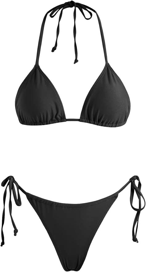 Amazon Volafa Women S Triangle Bikini Set String Swimsuit Print Tie Smocked Ruched Two