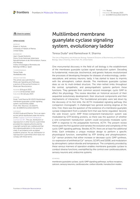 Pdf Multilimbed Membrane Guanylate Cyclase Signaling System