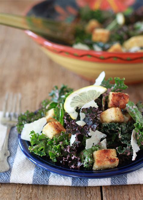 Kale Caesar Salad With Tofu Croutons And Kalamata Dressing