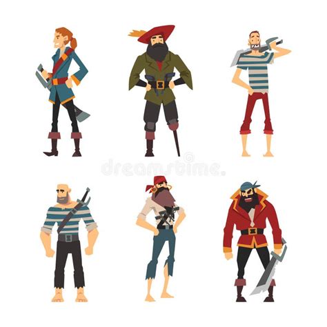 Man Pirate Or Buccaneer Character As Marine Robber Vector Set Stock