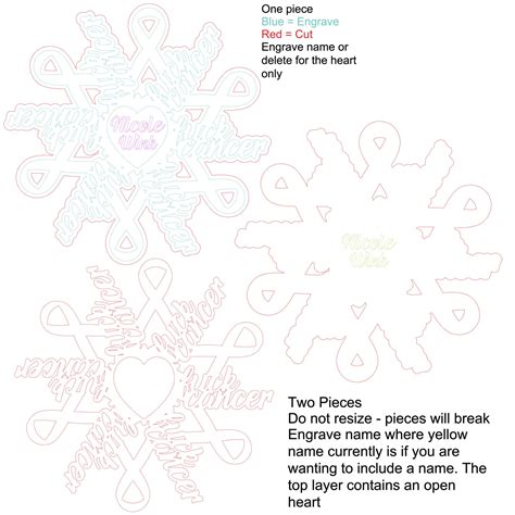 Fuck Cancer Ribbon With Heart Center Snowflakes Glowforge Laser Cut