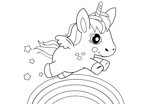 Dibujo para colorear un unicornio saltando un arcoíris Libro de