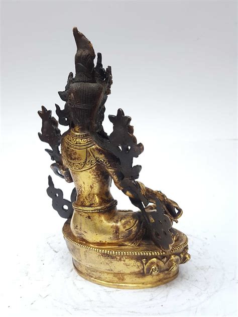 Statue Of Green Tara Full Fire Gold Plated And Antique Finishing