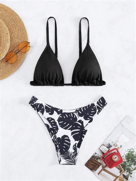 SHEIN Swim Vcay Tropical Print Triangle High Cut Bikini Swimsuit SHEIN USA