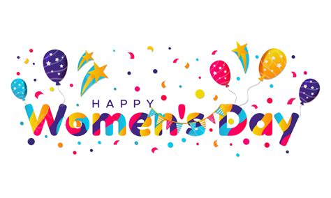 Happy Womens Day Celebration Colorful Typography Design With Balloons