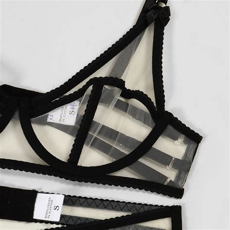 Luxallacki Strappy Sheer Mesh Bra Thong Garter Belt Leg Ring Lingerie Set EBay