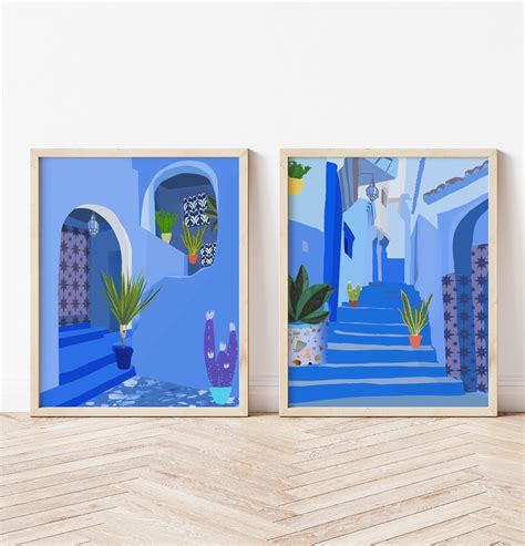 Blue City Morocco Wall Travel Art Print Set of 2 Physical - Etsy