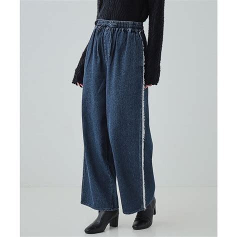 キューティーブロンド Cutie Blonde あったか裏起毛 オンスデニム サイドフリンジイージーパンツ ネイビー ファッション通販 MAGASEEK マガシーク