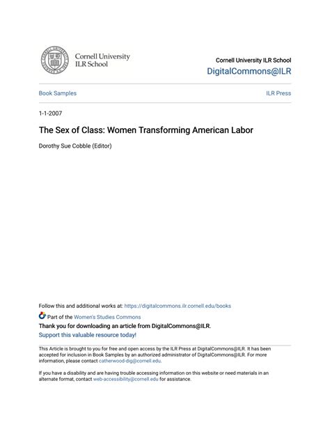 PDF The Sex Of Class Women Transforming American Labor