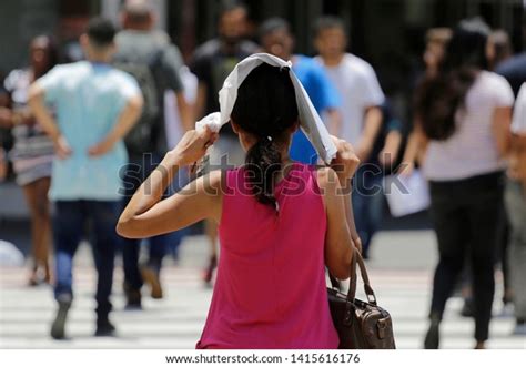 Woman Protect Herself Hot Sun While Stock Photo Edit Now