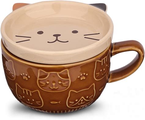 Amazon Cute Ceramic Cat Coffee Mug With Lid Kawaii Coffee Mugs Or