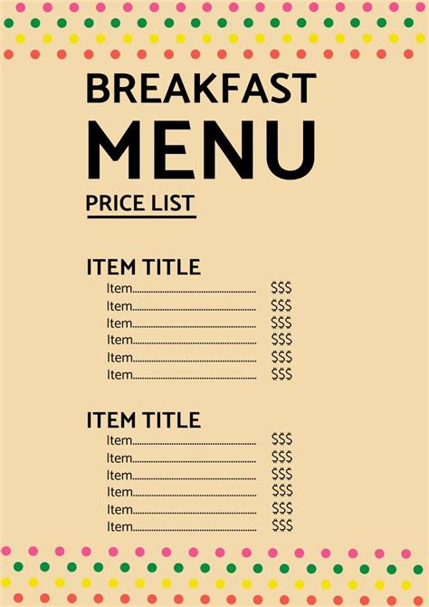 Breakfast Menu Template With A Playful Adaptable Design From Pikwizard