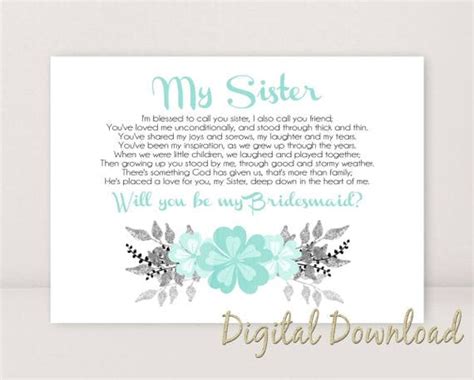 Sister Will You Be My Bridesmaid Proposal Bridesmaid Card