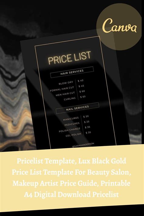 Pricelist Template Lux Black Gold Price List Template For Beauty Salon